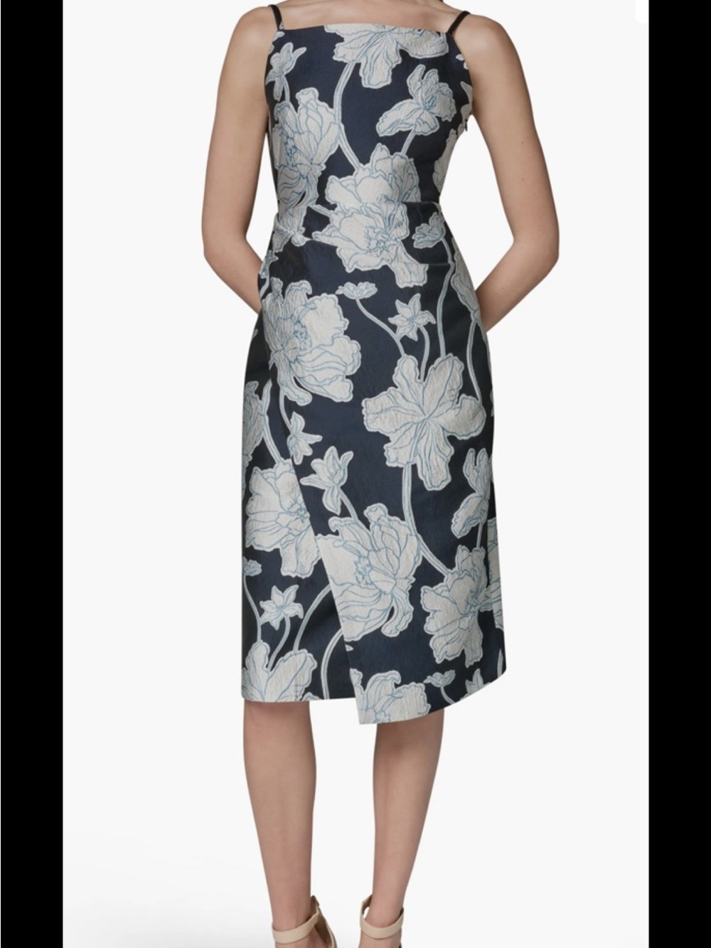 Donna Karan Floral Jacquard Midi Dress,blue,sz 6, New Without Tag